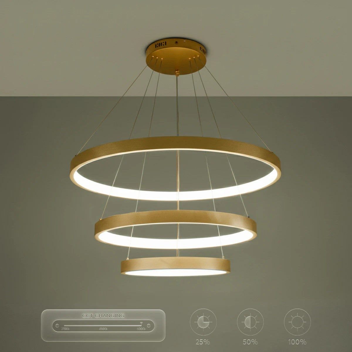 kelvo® NEMESIS KLV-101-0222-V2 Κρεμαστό Φωτιστικό Οροφής LED 120W 12000lm 180° AC 220-240V IP20 Ρυθμιζόμενο Λευκό CCT με Χειριστήριο από 2700K έως 6000K Dimmable - Lumileds SMD Chip - Χρυσό Πλατίνα - Μ80 x Π80 x Υ80cm - 3 Χρόνια Εγγύηση