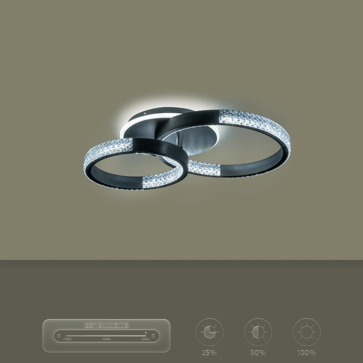 kelvo® DIAMOND KLV-101-0223 Φωτιστικό Οροφής LED 67W 6700lm 360° AC 220-240V IP20 Ρυθμιζόμενο Λευκό CCT με Χειριστήριο από 2700K έως 6000K Dimmable - Lumileds SMD Chip - Μαύρο Ματ - Μ60 x Π40 x Υ14cm - 3 Χρόνια Εγγύηση - ledmania.gr