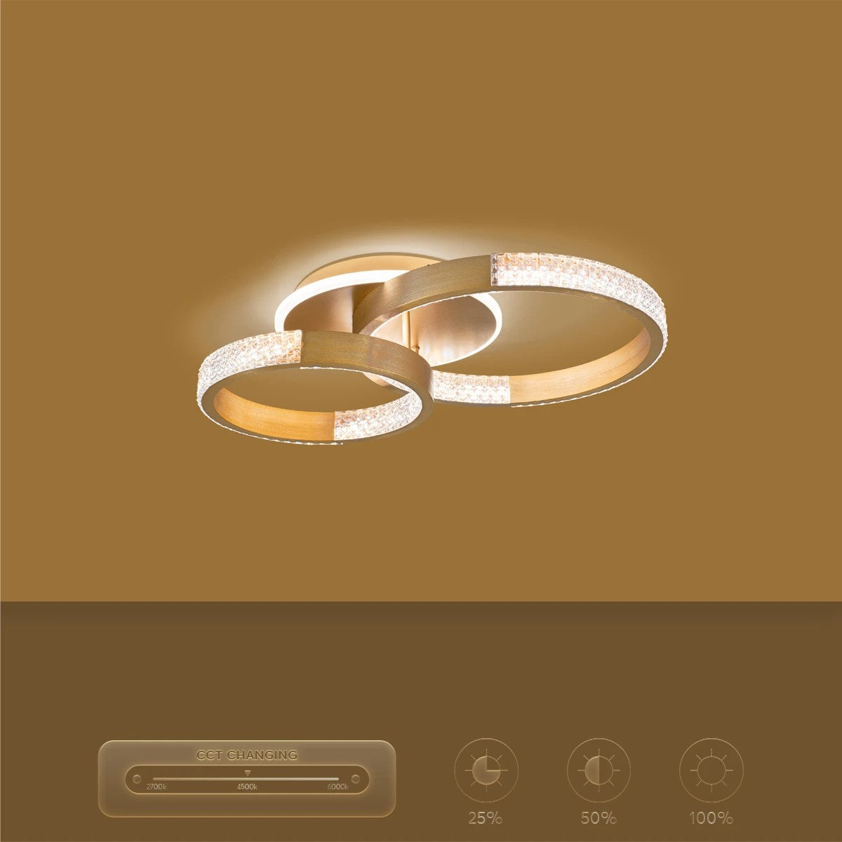 kelvo® DIAMOND KLV-101-0225 Φωτιστικό Οροφής LED 67W 6700lm 360° AC 220-240V IP20 Ρυθμιζόμενο Λευκό CCT με Χειριστήριο από 2700K έως 6000K Dimmable - Lumileds SMD Chip - Χρυσό Πλατίνα - Μ60 x Π40 x Υ14cm - 3 Χρόνια Εγγύηση - ledmania.gr