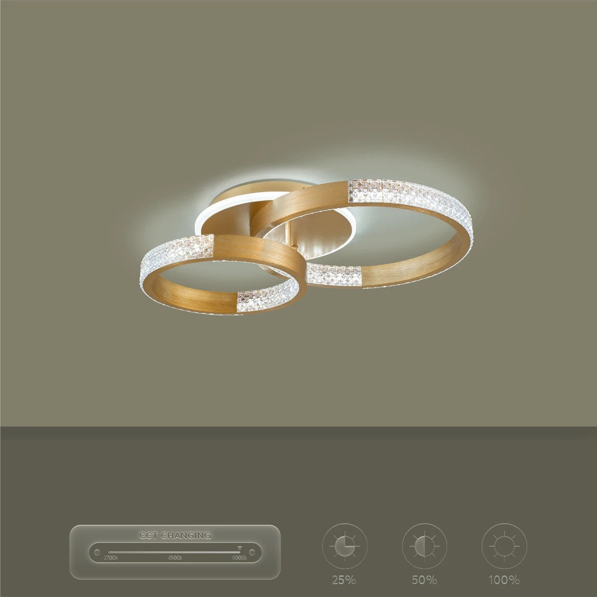 kelvo® DIAMOND KLV-101-0225 Φωτιστικό Οροφής LED 67W 6700lm 360° AC 220-240V IP20 Ρυθμιζόμενο Λευκό CCT με Χειριστήριο από 2700K έως 6000K Dimmable - Lumileds SMD Chip - Χρυσό Πλατίνα - Μ60 x Π40 x Υ14cm - 3 Χρόνια Εγγύηση - ledmania.gr