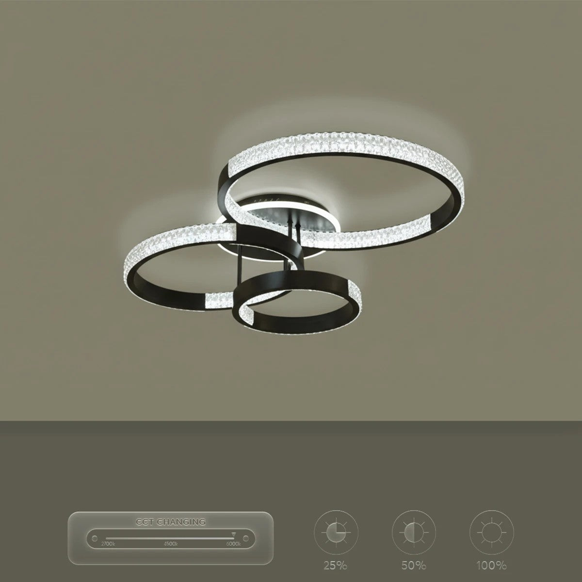 kelvo® DIAMOND KLV-101-0226 Φωτιστικό Οροφής LED 100W 10000lm 360° AC 220-240V IP20 Ρυθμιζόμενο Λευκό CCT με Χειριστήριο από 2700K έως 6000K Dimmable - Lumileds SMD Chip - Μαύρο Ματ - Μ80 x Π50 x Υ20cm - 3 Χρόνια Εγγύηση - ledmania.gr