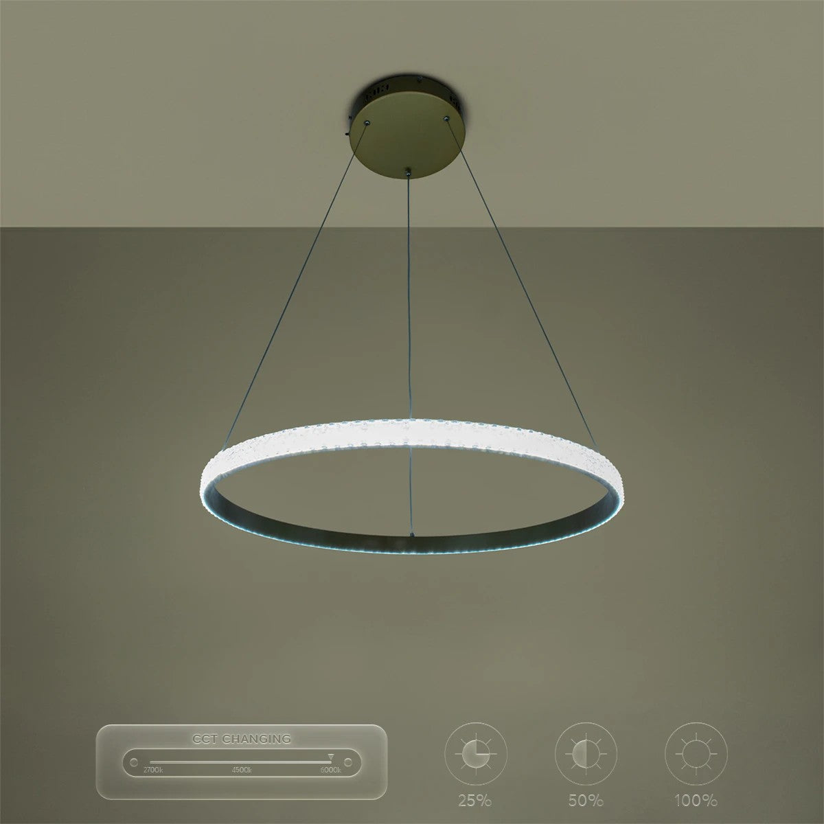 kelvo® DIAMOND KLV-101-0230 Κρεμαστό Φωτιστικό Οροφής LED 45W 4500lm 180° AC 220-240V IP20 Ρυθμιζόμενο Λευκό CCT με Χειριστήριο από 2700K έως 6000K Dimmable - Lumileds SMD Chip - Χρυσό Πλατίνα - Μ60 x Π60 x Υ3cm - 3 Χρόνια Εγγύηση