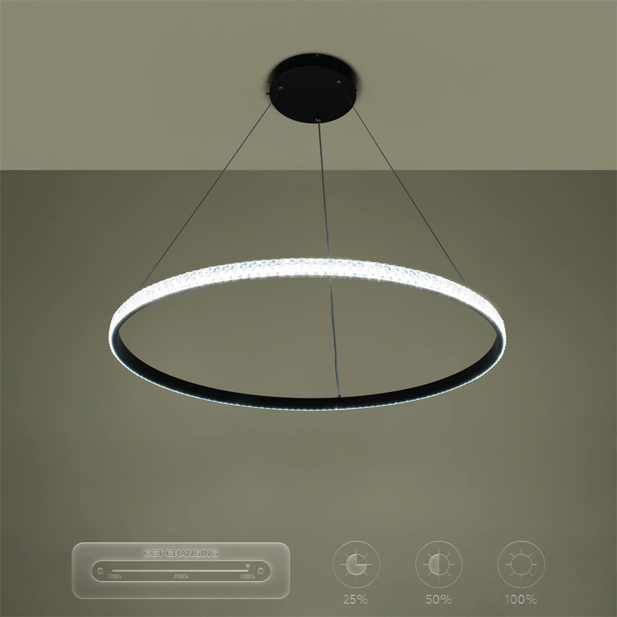 kelvo® DIAMOND KLV-101-0231 Κρεμαστό Φωτιστικό Οροφής LED 67W 6700lm 180° AC 220-240V IP20 Ρυθμιζόμενο Λευκό CCT με Χειριστήριο από 2700K έως 6000K Dimmable - Lumileds SMD Chip - Μαύρο Ματ - Μ80 x Π80 x Υ3cm - 3 Χρόνια Εγγύηση