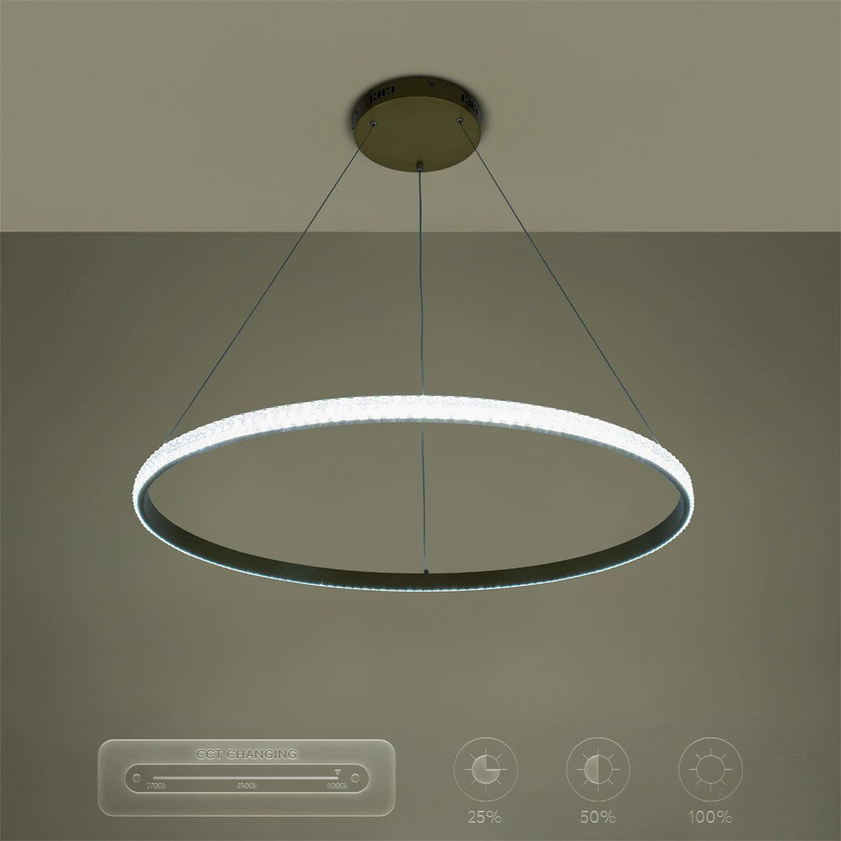 kelvo® DIAMOND KLV-101-0232 Κρεμαστό Φωτιστικό Οροφής LED 67W 6700lm 180° AC 220-240V IP20 Ρυθμιζόμενο Λευκό CCT με Χειριστήριο από 2700K έως 6000K Dimmable - Lumileds SMD Chip - Χρυσό Πλατίνα - Μ80 x Π80 x Υ3cm - 3 Χρόνια Εγγύηση
