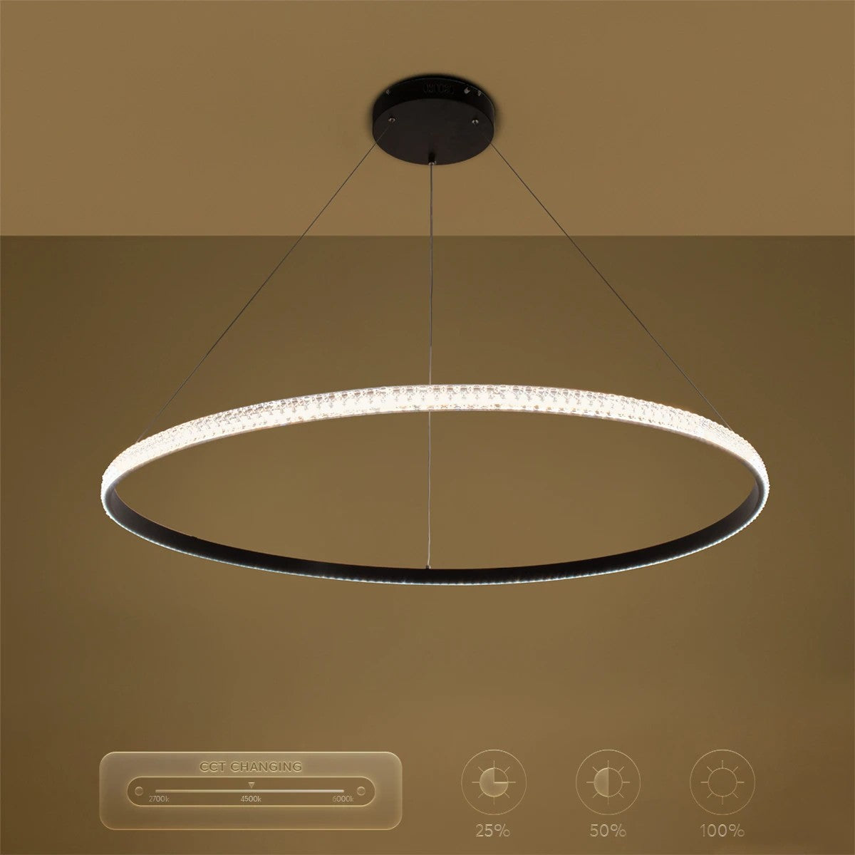 kelvo® DIAMOND KLV-101-0233 Κρεμαστό Φωτιστικό Οροφής LED 75W 7500lm 180° AC 220-240V IP20 Ρυθμιζόμενο Λευκό CCT με Χειριστήριο από 2700K έως 6000K Dimmable - Lumileds SMD Chip - Μαύρο Ματ - Μ100 x Π100 x Υ3cm - 3 Χρόνια Εγγύηση