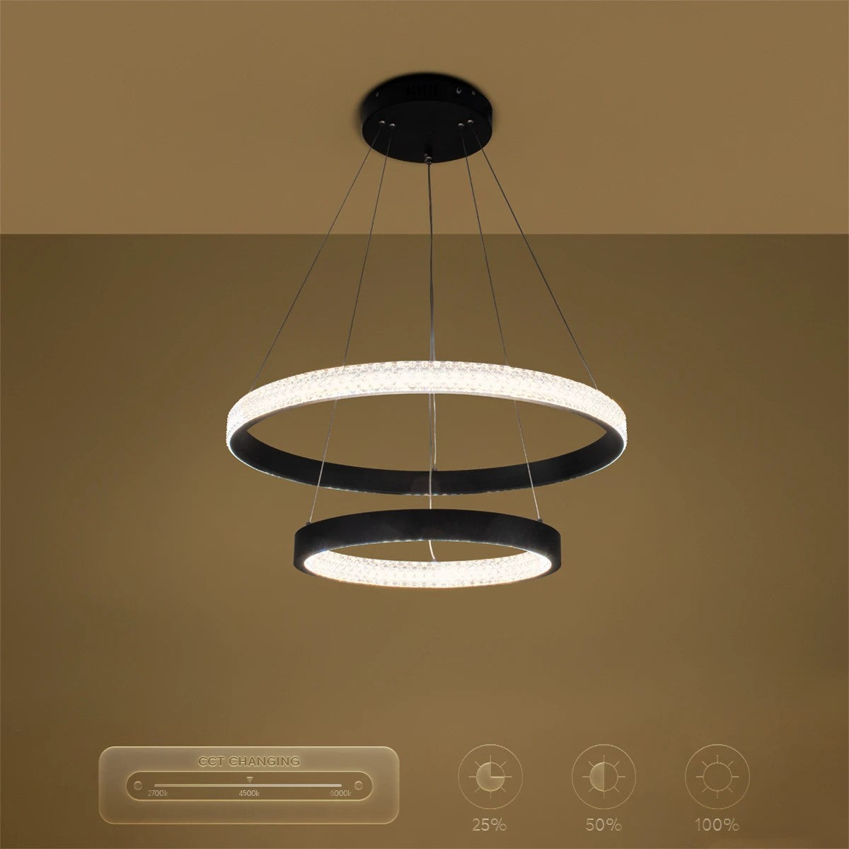 kelvo® DIAMOND KLV-101-0235 Κρεμαστό Φωτιστικό Οροφής LED 75W 7500lm 360° AC 220-240V IP20 Ρυθμιζόμενο Λευκό CCT με Χειριστήριο από 2700K έως 6000K Dimmable - Lumileds SMD Chip - Μαύρο Ματ - Μ60 x Π60 x Υ40cm - 3 Χρόνια Εγγύηση