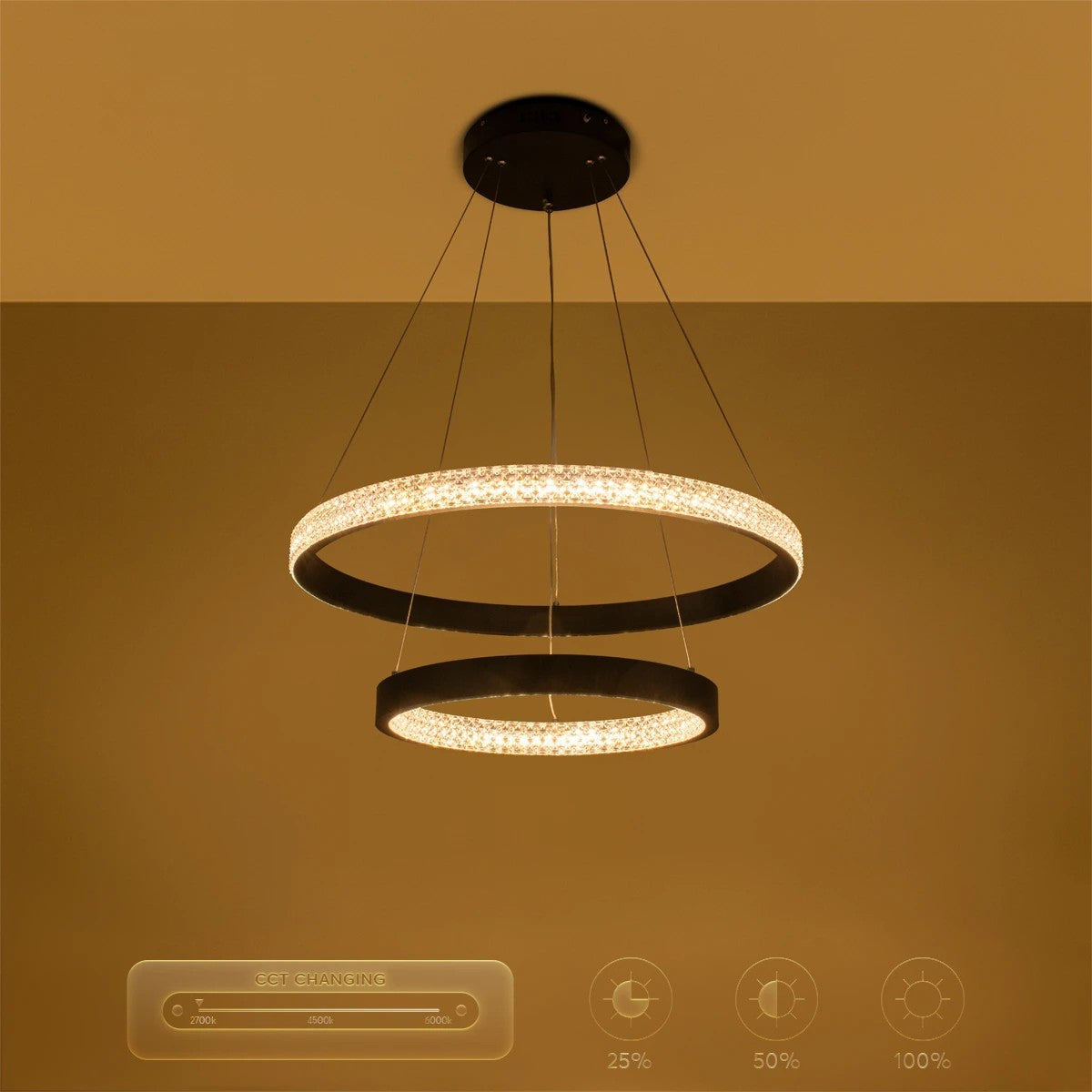 kelvo® DIAMOND KLV-101-0235-V2 Κρεμαστό Φωτιστικό Οροφής LED 75W 7500lm 360° AC 220-240V IP20 Ρυθμιζόμενο Λευκό CCT με Χειριστήριο από 2700K έως 6000K Dimmable - Lumileds SMD Chip - Μαύρο Ματ - Μ60 x Π60 x Υ40cm - 3 Χρόνια Εγγύηση