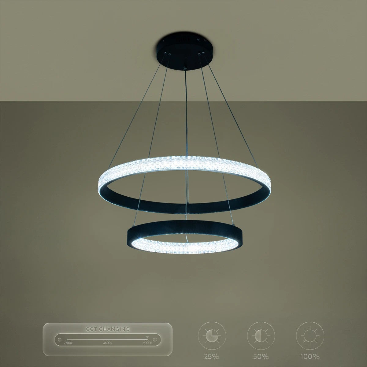 kelvo® DIAMOND KLV-101-0235-V2 Κρεμαστό Φωτιστικό Οροφής LED 75W 7500lm 360° AC 220-240V IP20 Ρυθμιζόμενο Λευκό CCT με Χειριστήριο από 2700K έως 6000K Dimmable - Lumileds SMD Chip - Μαύρο Ματ - Μ60 x Π60 x Υ40cm - 3 Χρόνια Εγγύηση
