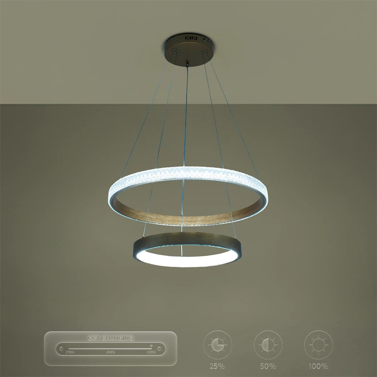kelvo® DIAMOND KLV-101-0236 Κρεμαστό Φωτιστικό Οροφής LED 75W 7500lm 360° AC 220-240V IP20 Ρυθμιζόμενο Λευκό CCT με Χειριστήριο από 2700K έως 6000K Dimmable - Lumileds SMD Chip - Χρυσό Πλατίνα - Μ60 x Π60 x Υ40cm - 3 Χρόνια Εγγύηση