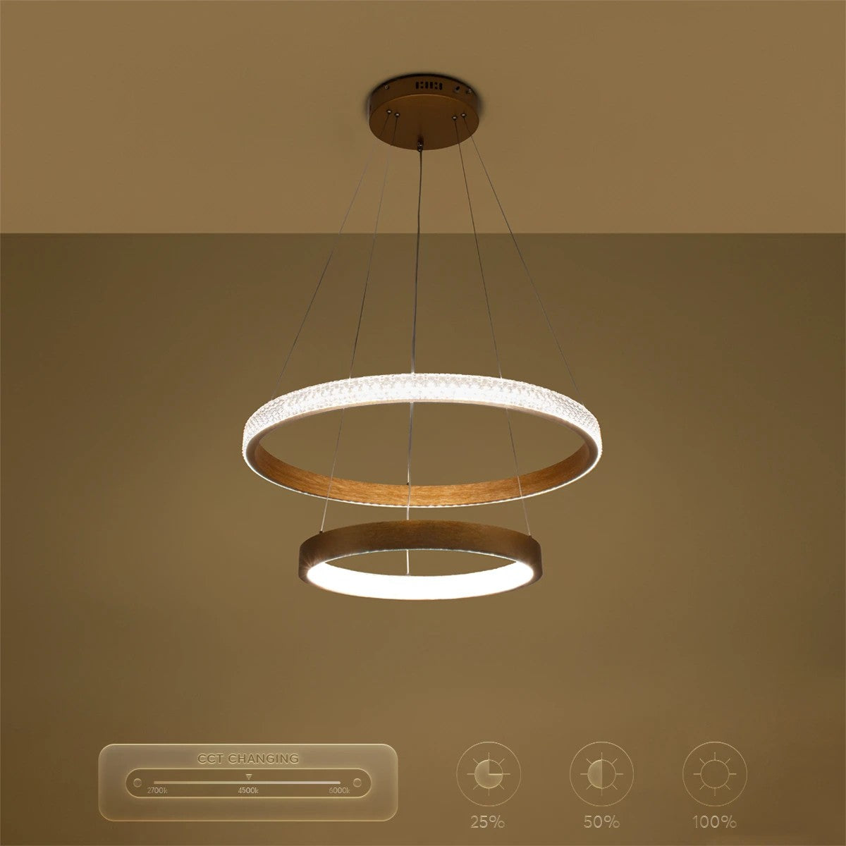 kelvo® DIAMOND KLV-101-0236-V2 Κρεμαστό Φωτιστικό Οροφής LED 75W 7500lm 360° AC 220-240V IP20 Ρυθμιζόμενο Λευκό CCT με Χειριστήριο από 2700K έως 6000K Dimmable - Lumileds SMD Chip - Χρυσό Πλατίνα - Μ60 x Π60 x Υ40cm - 3 Χρόνια Εγγύηση