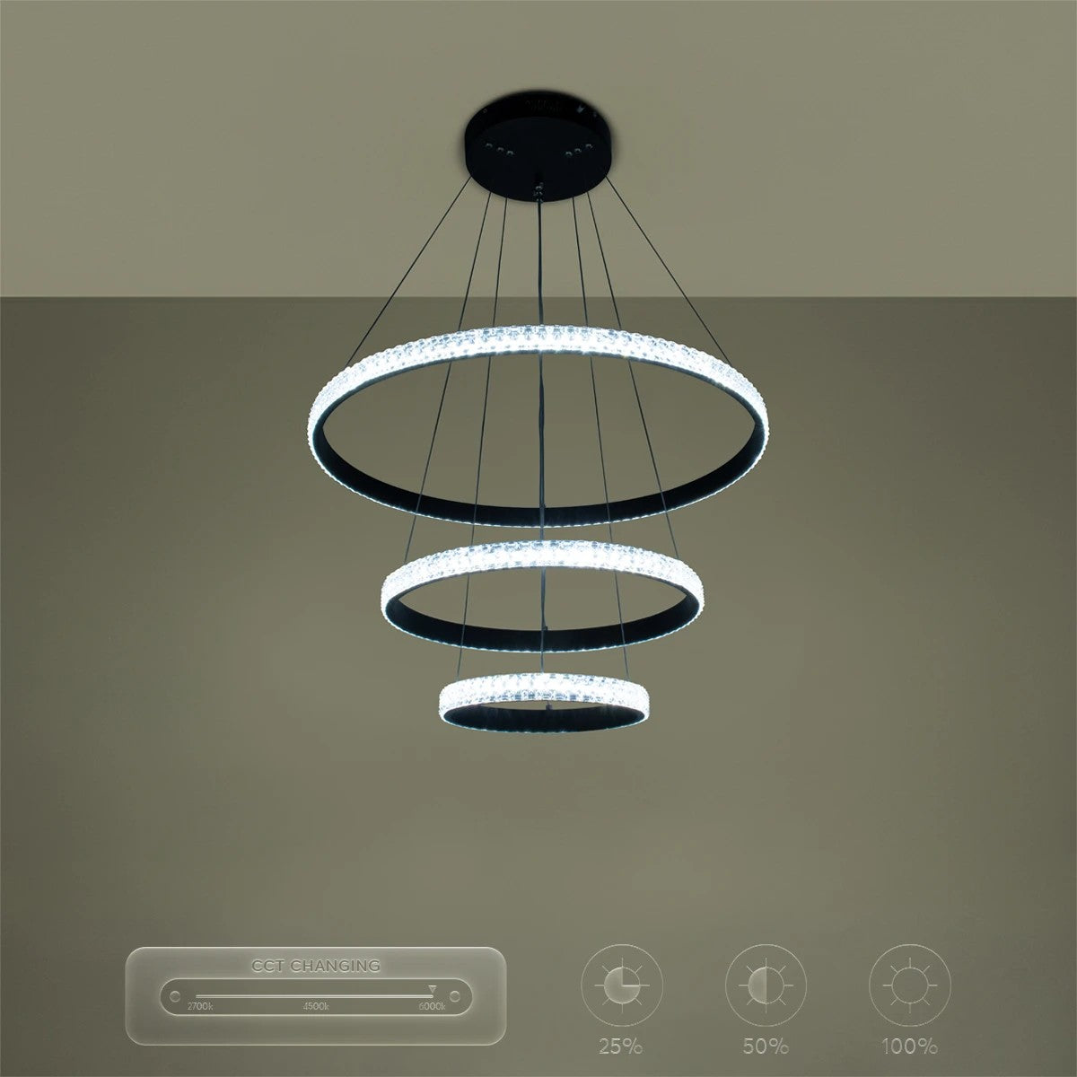 kelvo® DIAMOND KLV-101-0237-V2 Κρεμαστό Φωτιστικό Οροφής LED 100W 10000lm 180° AC 220-240V IP20 Ρυθμιζόμενο Λευκό CCT με Χειριστήριο από 2700K έως 6000K Dimmable - Lumileds SMD Chip - Μαύρο Ματ - Μ60 x Π60 x Υ60cm - 3 Χρόνια Εγγύηση