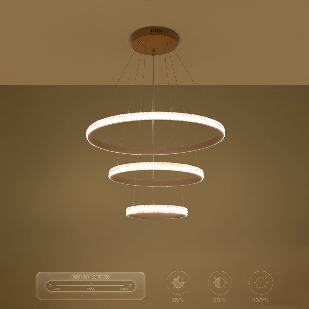 kelvo® DIAMOND KLV-101-0238-V2 Κρεμαστό Φωτιστικό Οροφής LED 100W 10000lm 180° AC 220-240V IP20 Ρυθμιζόμενο Λευκό CCT με Χειριστήριο από 2700K έως 6000K Dimmable - Lumileds SMD Chip - Χρυσό Πλατίνα - Μ60 x Π60 x Υ60cm - 3 Χρόνια Εγγύηση