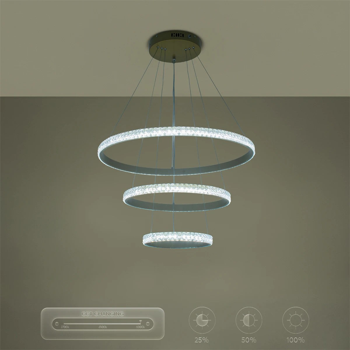 kelvo® DIAMOND KLV-101-0238-V2 Κρεμαστό Φωτιστικό Οροφής LED 100W 10000lm 180° AC 220-240V IP20 Ρυθμιζόμενο Λευκό CCT με Χειριστήριο από 2700K έως 6000K Dimmable - Lumileds SMD Chip - Χρυσό Πλατίνα - Μ60 x Π60 x Υ60cm - 3 Χρόνια Εγγύηση