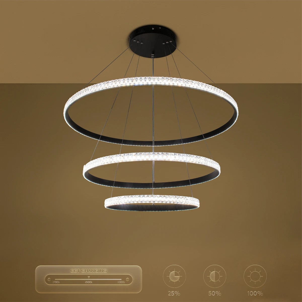 kelvo® DIAMOND KLV-101-0239 Κρεμαστό Φωτιστικό Οροφής LED 120W 12000lm 180° AC 220-240V IP20 Ρυθμιζόμενο Λευκό CCT με Χειριστήριο από 2700K έως 6000K Dimmable - Lumileds SMD Chip - Μαύρο Ματ - Μ80 x Π80 x Υ80cm - 3 Χρόνια Εγγύηση