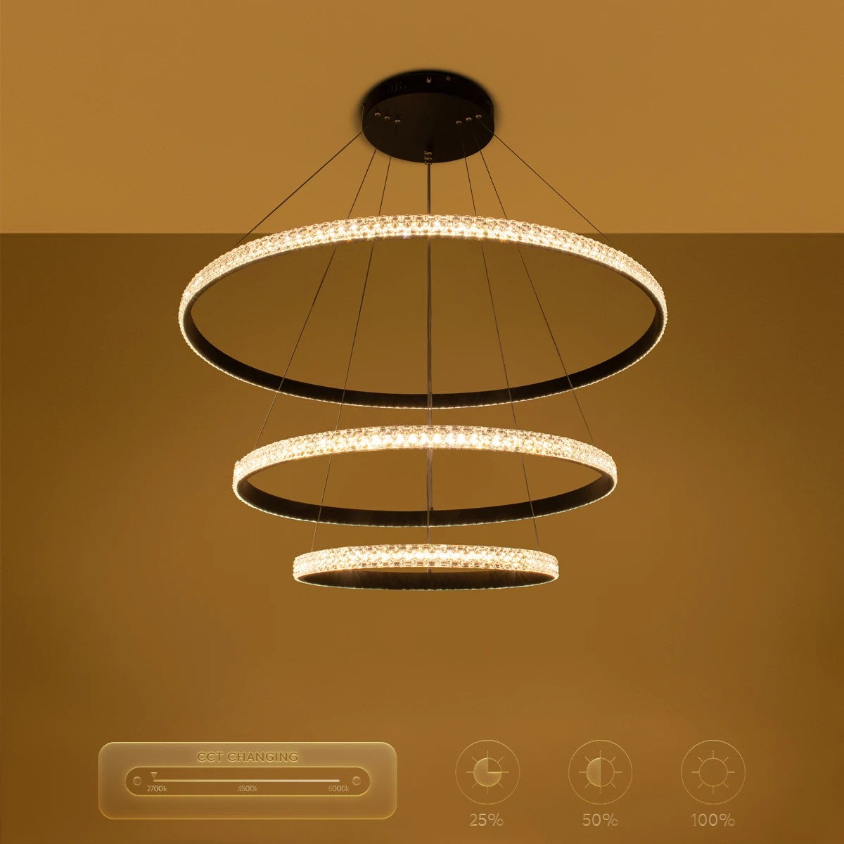 kelvo® DIAMOND KLV-101-0139-V2 Κρεμαστό Φωτιστικό Οροφής LED 120W 12000lm 180° AC 220-240V IP20 Ρυθμιζόμενο Λευκό CCT με Χειριστήριο από 2700K έως 6000K Dimmable - Lumileds SMD Chip - Μαύρο Ματ - Μ80 x Π80 x Υ80cm - 3 Χρόνια Εγγύηση