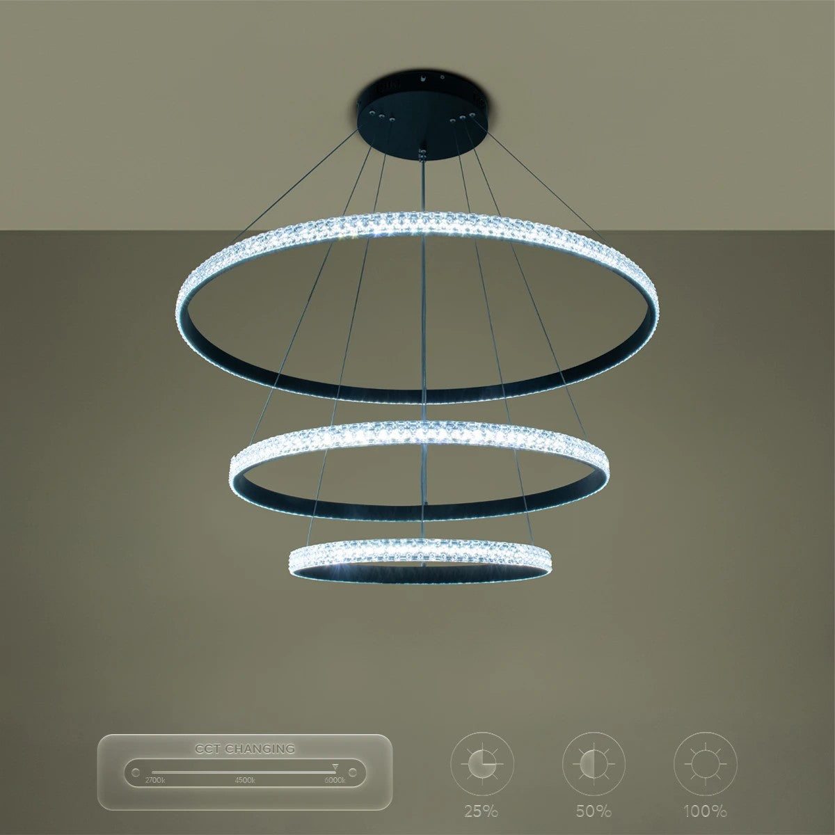 kelvo® DIAMOND KLV-101-0139-V2 Κρεμαστό Φωτιστικό Οροφής LED 120W 12000lm 180° AC 220-240V IP20 Ρυθμιζόμενο Λευκό CCT με Χειριστήριο από 2700K έως 6000K Dimmable - Lumileds SMD Chip - Μαύρο Ματ - Μ80 x Π80 x Υ80cm - 3 Χρόνια Εγγύηση