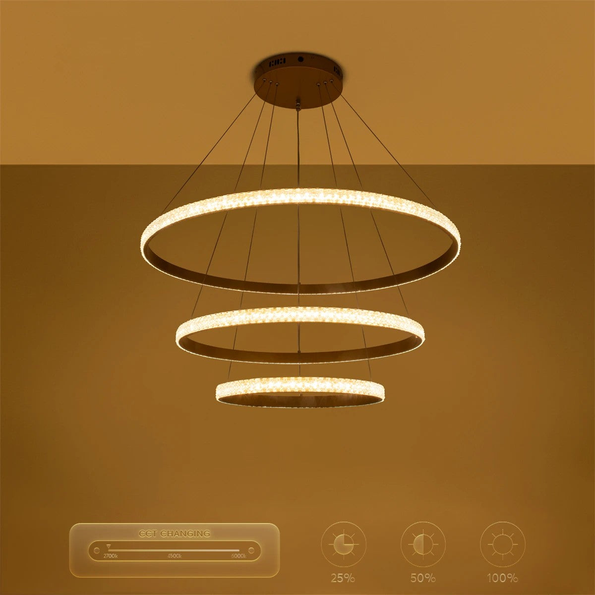 kelvo® DIAMOND KLV-101-0240 Κρεμαστό Φωτιστικό Οροφής LED 120W 12000lm 180° AC 220-240V IP20 Ρυθμιζόμενο Λευκό CCT με Χειριστήριο από 2700K έως 6000K Dimmable - Lumileds SMD Chip - Χρυσό Πλατίνα - Μ80 x Π80 x Υ80cm - 3 Χρόνια Εγγύηση