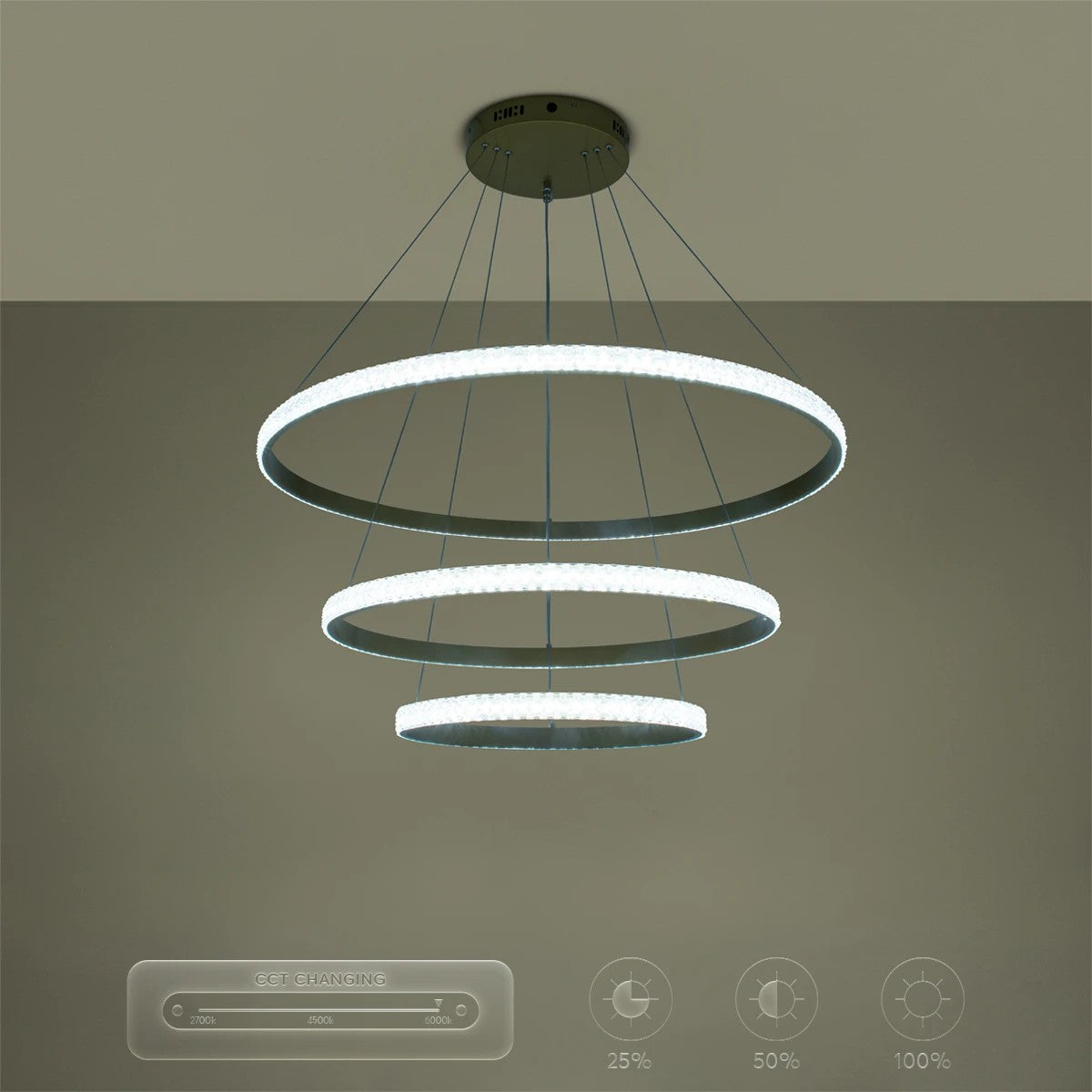 kelvo® DIAMOND KLV-101-0240 Κρεμαστό Φωτιστικό Οροφής LED 120W 12000lm 180° AC 220-240V IP20 Ρυθμιζόμενο Λευκό CCT με Χειριστήριο από 2700K έως 6000K Dimmable - Lumileds SMD Chip - Χρυσό Πλατίνα - Μ80 x Π80 x Υ80cm - 3 Χρόνια Εγγύηση