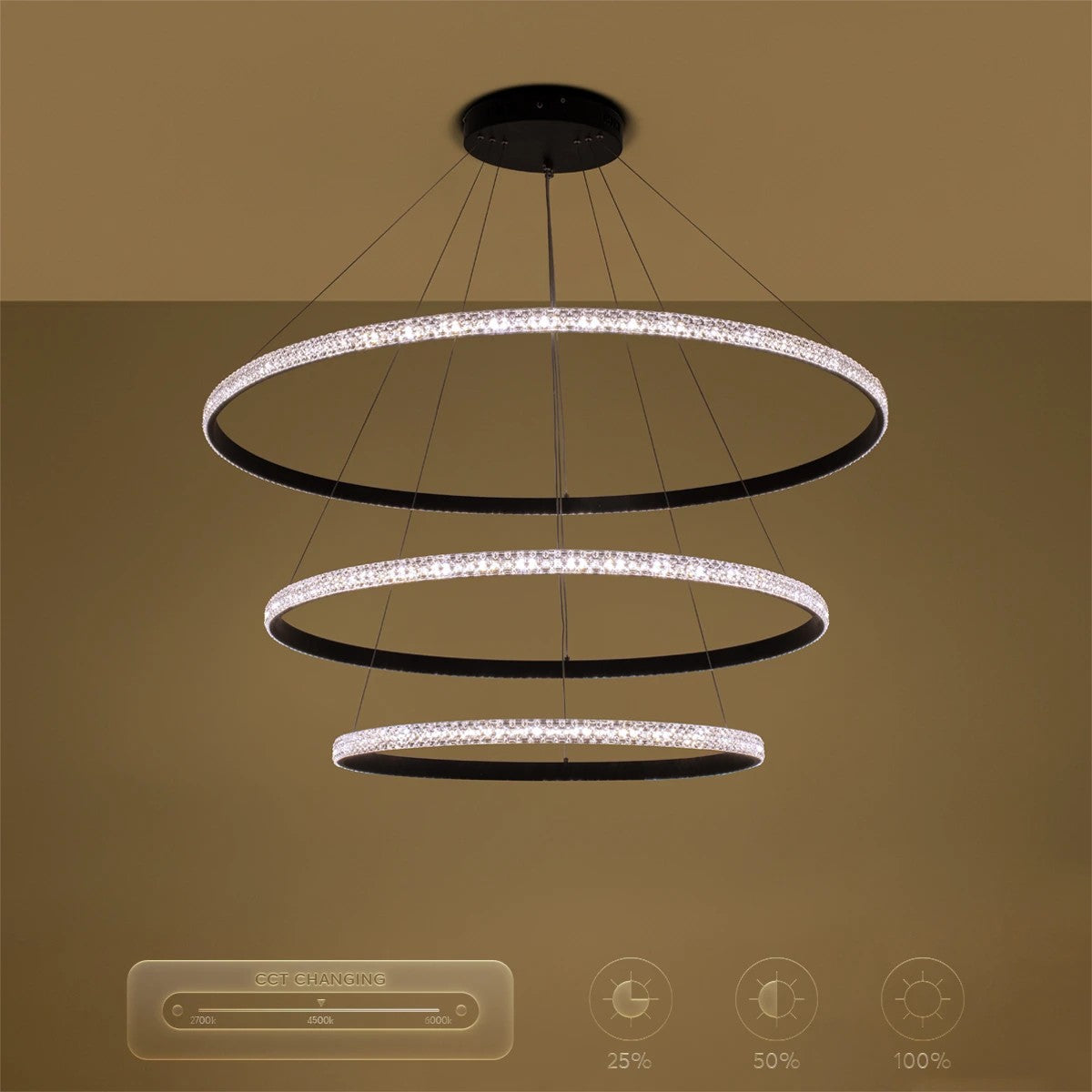 kelvo® DIAMOND KLV-101-0241-V2 Κρεμαστό Φωτιστικό Οροφής LED 150W 15000lm 180° AC 220-240V IP20 Ρυθμιζόμενο Λευκό CCT με Χειριστήριο από 2700K έως 6000K Dimmable - Lumileds SMD Chip - Μαύρο Ματ - Μ100 x Π100 x Υ100cm - 3 Χρόνια Εγγύηση.