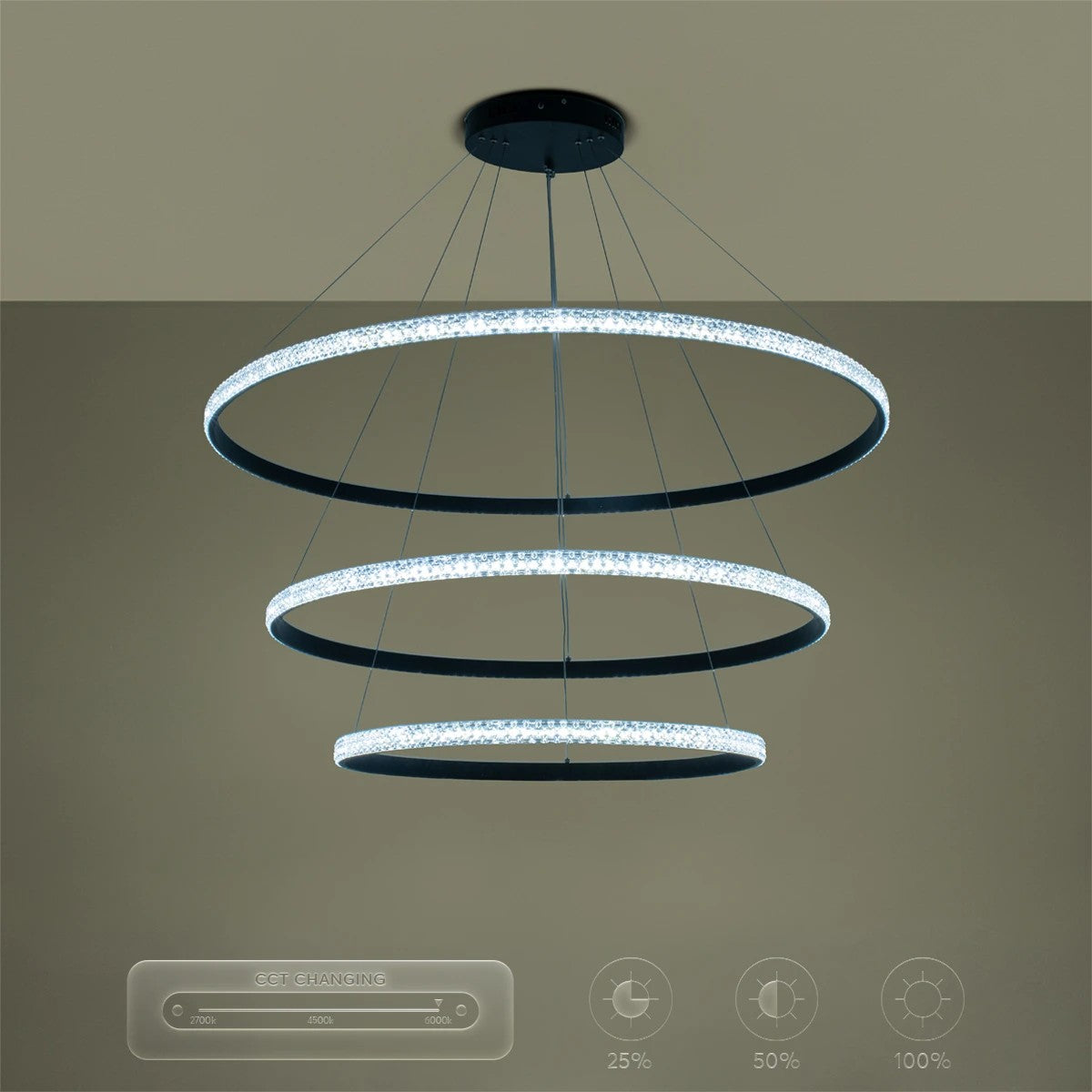 kelvo® DIAMOND KLV-101-0241-V2 Κρεμαστό Φωτιστικό Οροφής LED 150W 15000lm 180° AC 220-240V IP20 Ρυθμιζόμενο Λευκό CCT με Χειριστήριο