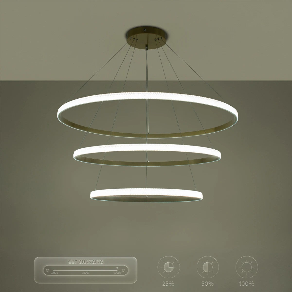 kelvo® DIAMOND KLV-101-0242 Κρεμαστό Φωτιστικό Οροφής LED 150W 15000lm 180° AC 220-240V IP20 Ρυθμιζόμενο Λευκό CCT με Χειριστήριο από 2700K έως 6000K Dimmable - Lumileds SMD Chip - Χρυσό Πλατίνα - Μ100 x Π100 x Υ100cm - 3 Χρόνια Εγγύηση