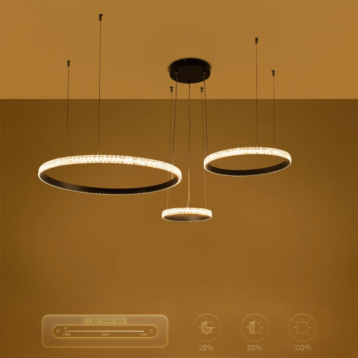 kelvo® DIAMOND KLV-101-0243 Κρεμαστό Φωτιστικό Οροφής LED 100W 10000lm 180° AC 220-240V IP20 Ρυθμιζόμενο Λευκό CCT με Χειριστήριο από 2700K έως 6000K Dimmable - Lumileds SMD Chip - Μαύρο Ματ - Μ110 x Π110 x Υ60cm - 3 Χρόνια Εγγύηση