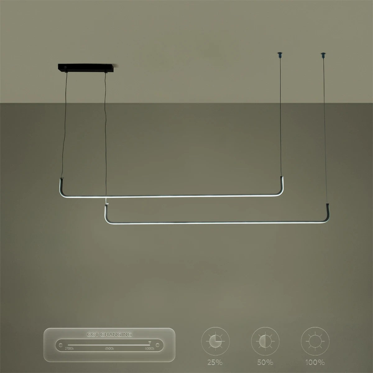 kelvo® LINARIA KLV-101-0258-V2 Κρεμαστό Φωτιστικό Οροφής LED 72W 7200lm 180° AC 220-240V IP20 Ρυθμιζόμενο Λευκό CCT με Χειριστήριο από 2700K έως 6000K Dimmable - Lumileds SMD Chip - Μαύρο Ματ - Μ220 x Π4 x Υ25cm - 3 Χρόνια Εγγύηση