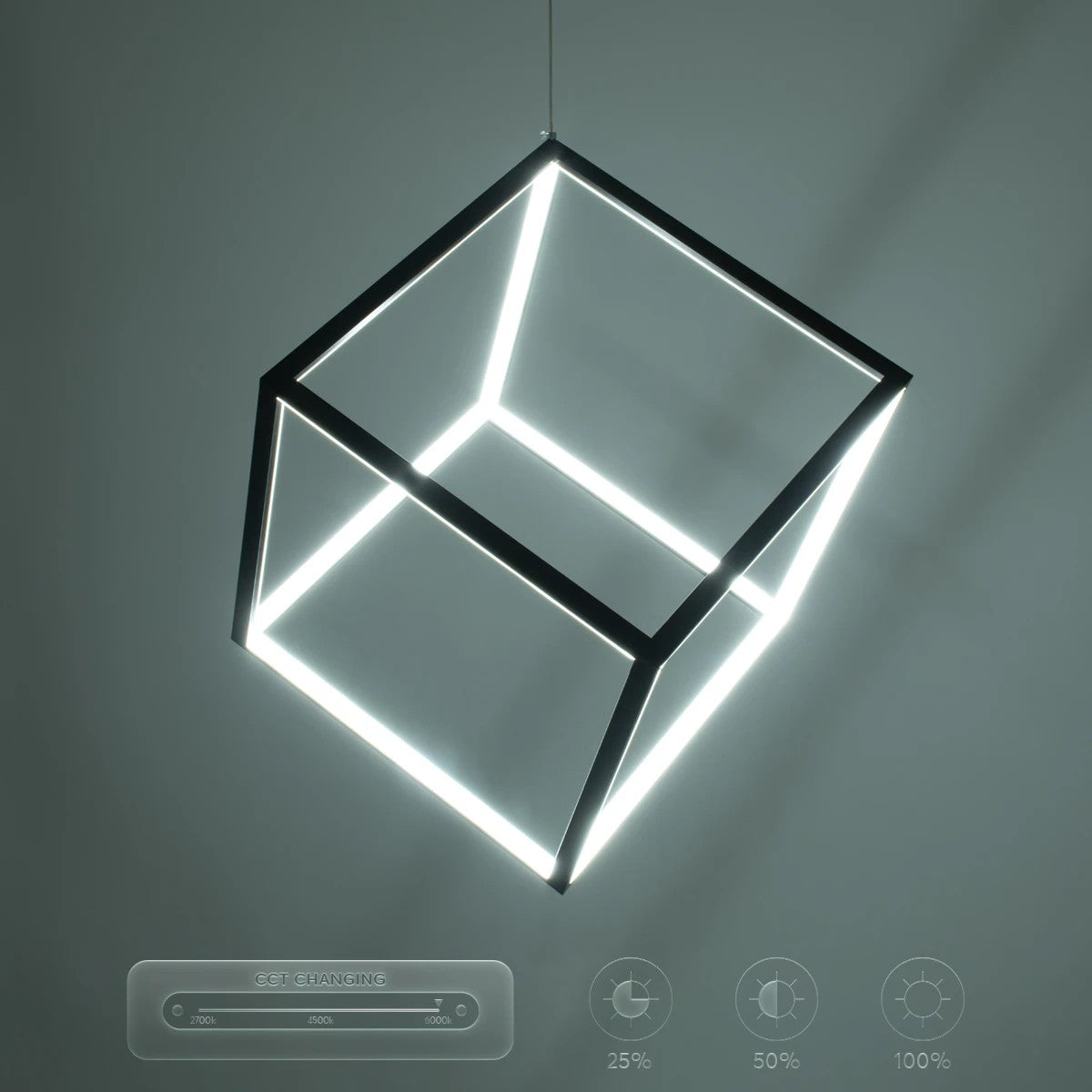 kelvo® KIBOO KLV-101-0261 Κρεμαστό Φωτιστικό Οροφής LED 36W 3600lm 360° AC 220-240V IP20 Ρυθμιζόμενο Λευκό CCT με Χειριστήριο από 2700K έως 6000K Dimmable - Lumileds SMD Chip - Μαύρο Ματ - Μ40 x Π40 x Υ40cm - 3 Χρόνια Εγγύηση