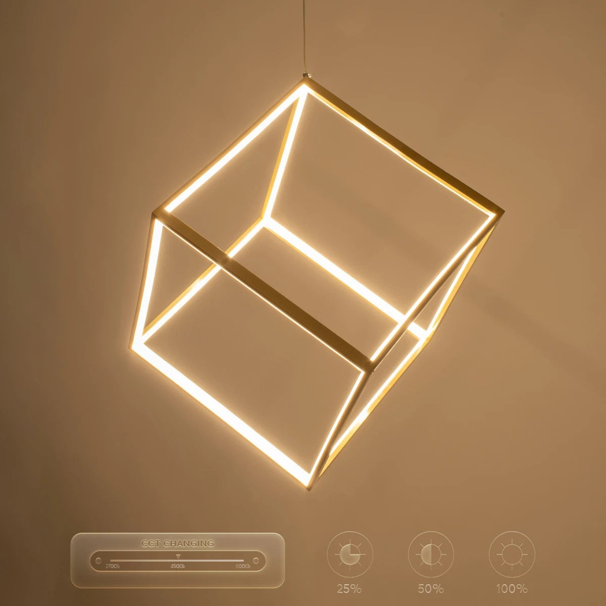 kelvo® KIBOO KLV-101-0262 Κρεμαστό Φωτιστικό Οροφής LED 36W 3600lm 360° AC 220-240V IP20 Ρυθμιζόμενο Λευκό CCT με Χειριστήριο από 2700K έως 6000K Dimmable - Lumileds SMD Chip - Χρυσό Πλατίνα - Μ40 x Π40 x Υ40cm - 3 Χρόνια Εγγύηση