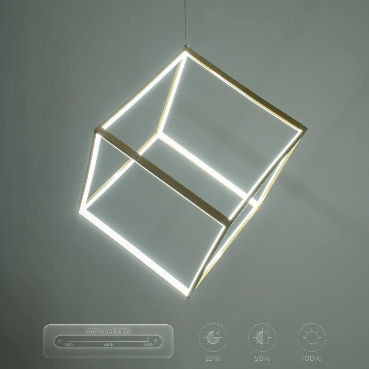 kelvo® KIBOO KLV-101-0262 Κρεμαστό Φωτιστικό Οροφής LED 36W 3600lm 360° AC 220-240V IP20 Ρυθμιζόμενο Λευκό CCT με Χειριστήριο από 2700K έως 6000K Dimmable - Lumileds SMD Chip - Χρυσό Πλατίνα - Μ40 x Π40 x Υ40cm - 3 Χρόνια Εγγύηση