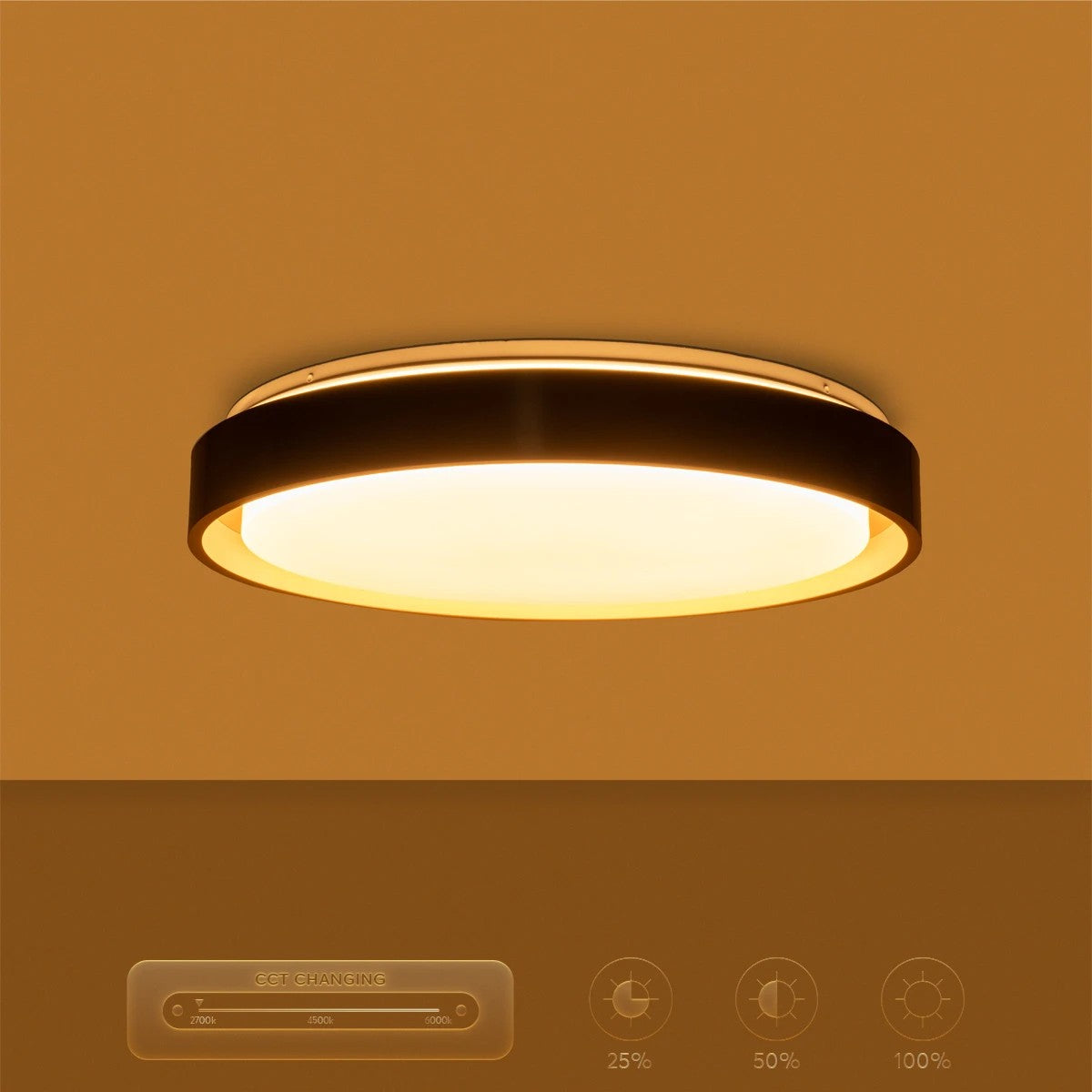 kelvo® BARCHETTA KLV-101-0266-V2 Φωτιστικό Οροφής LED 72W 7200lm 120° AC 220-240V IP20 Ρυθμιζόμενο Λευκό CCT με Χειριστήριο από 2700K έως 6000K Dimmable - Lumileds SMD Chip - Μαύρο & Σαμπανιζέ Χρυσό Ματ - Μ48 x Π48 x Υ8.2cm - 3 Χρόνια Εγγύηση