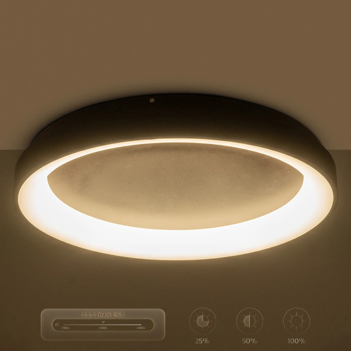 kelvo® SALEM KLV-101-0280 Φωτιστικό Οροφής LED 75W 7500lm 120° AC 220-240V IP20 Ρυθμιζόμενο Λευκό CCT με Χειριστήριο από 2700K έως 6000K Dimmable - Lumileds SMD Chip - Καφέ Ματ - Μ45 x Π45 x Υ9.5cm - 3 Χρόνια Εγγύηση