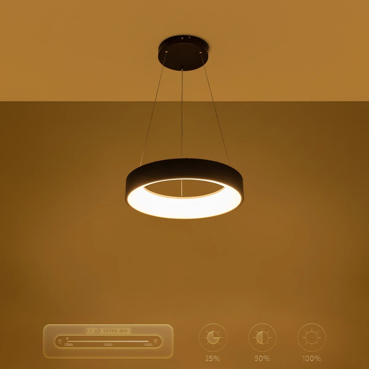 kelvo® SALEM KLV-101-0285 Κρεμαστό Φωτιστικό Οροφής LED 75W 7500lm 120° AC 220-240V IP20 Ρυθμιζόμενο Λευκό CCT με Χειριστήριο από 2700K έως 6000K Dimmable - Lumileds SMD Chip - Μαύρο Ματ - Μ45 x Π45 x Υ6cm - 3 Χρόνια Εγγύηση