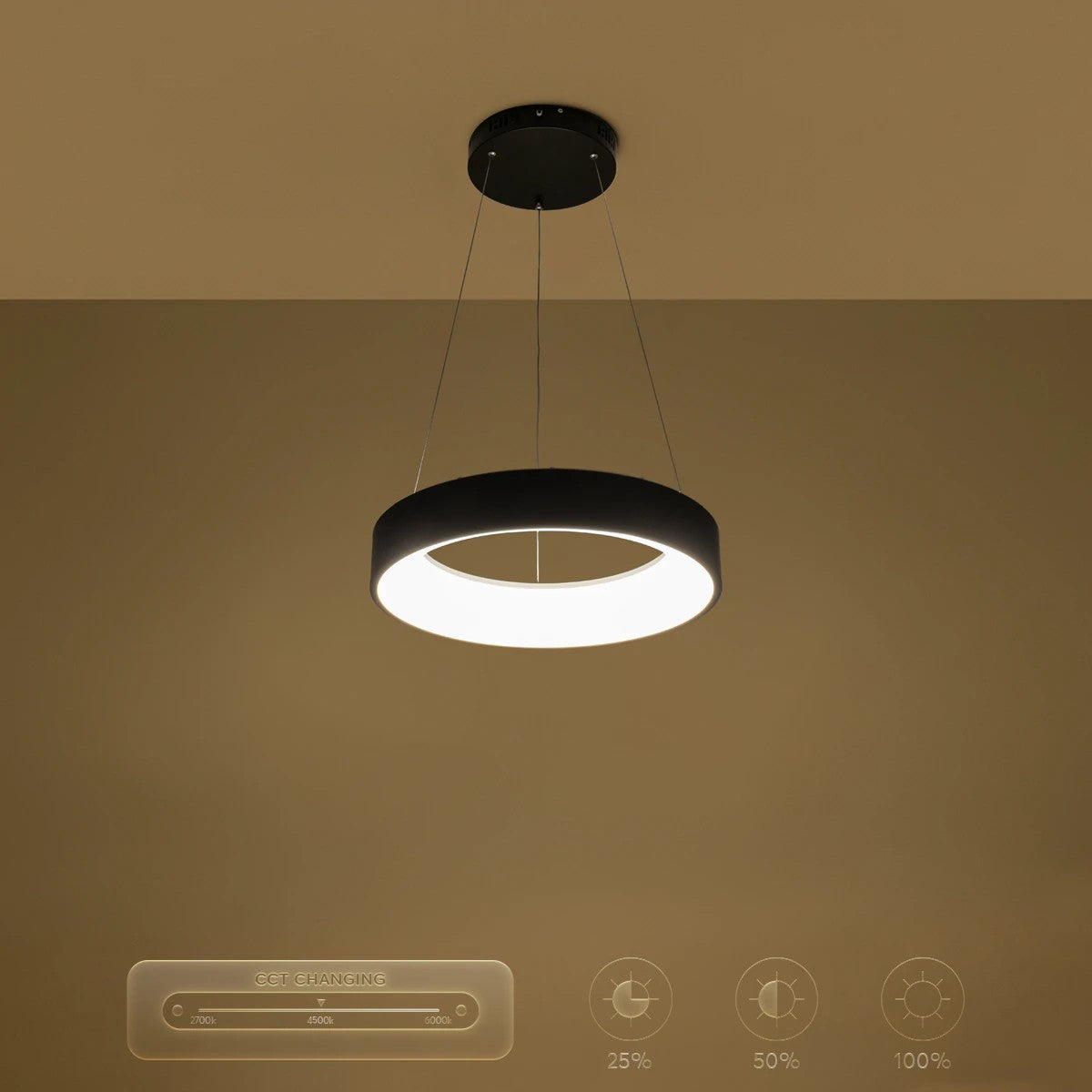 kelvo® SALEM KLV-101-0285 Κρεμαστό Φωτιστικό Οροφής LED 75W 7500lm 120° AC 220-240V IP20 Ρυθμιζόμενο Λευκό CCT με Χειριστήριο από 2700K έως 6000K Dimmable - Lumileds SMD Chip - Μαύρο Ματ - Μ45 x Π45 x Υ6cm - 3 Χρόνια Εγγύηση