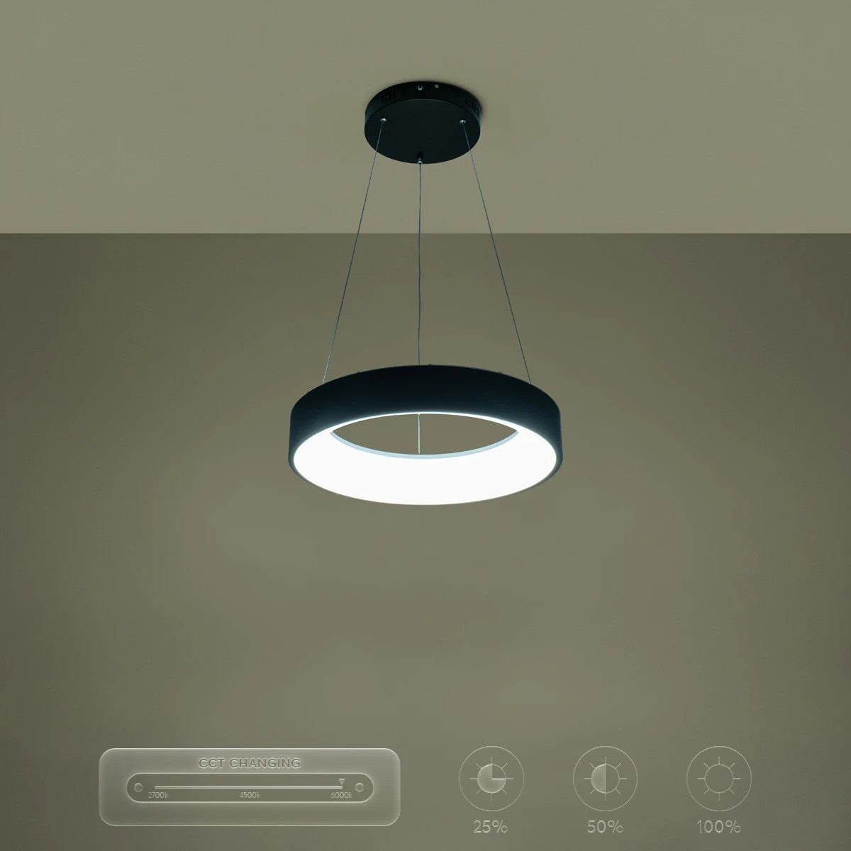 kelvo® SALEM KLV-101-0285 Κρεμαστό Φωτιστικό Οροφής LED 75W 7500lm 120° AC 220-240V IP20 Ρυθμιζόμενο Λευκό CCT με Χειριστήριο από 2700K έως 6000K Dimmable - Lumileds SMD Chip - Μαύρο Ματ - Μ45 x Π45 x Υ6cm - 3 Χρόνια Εγγύηση