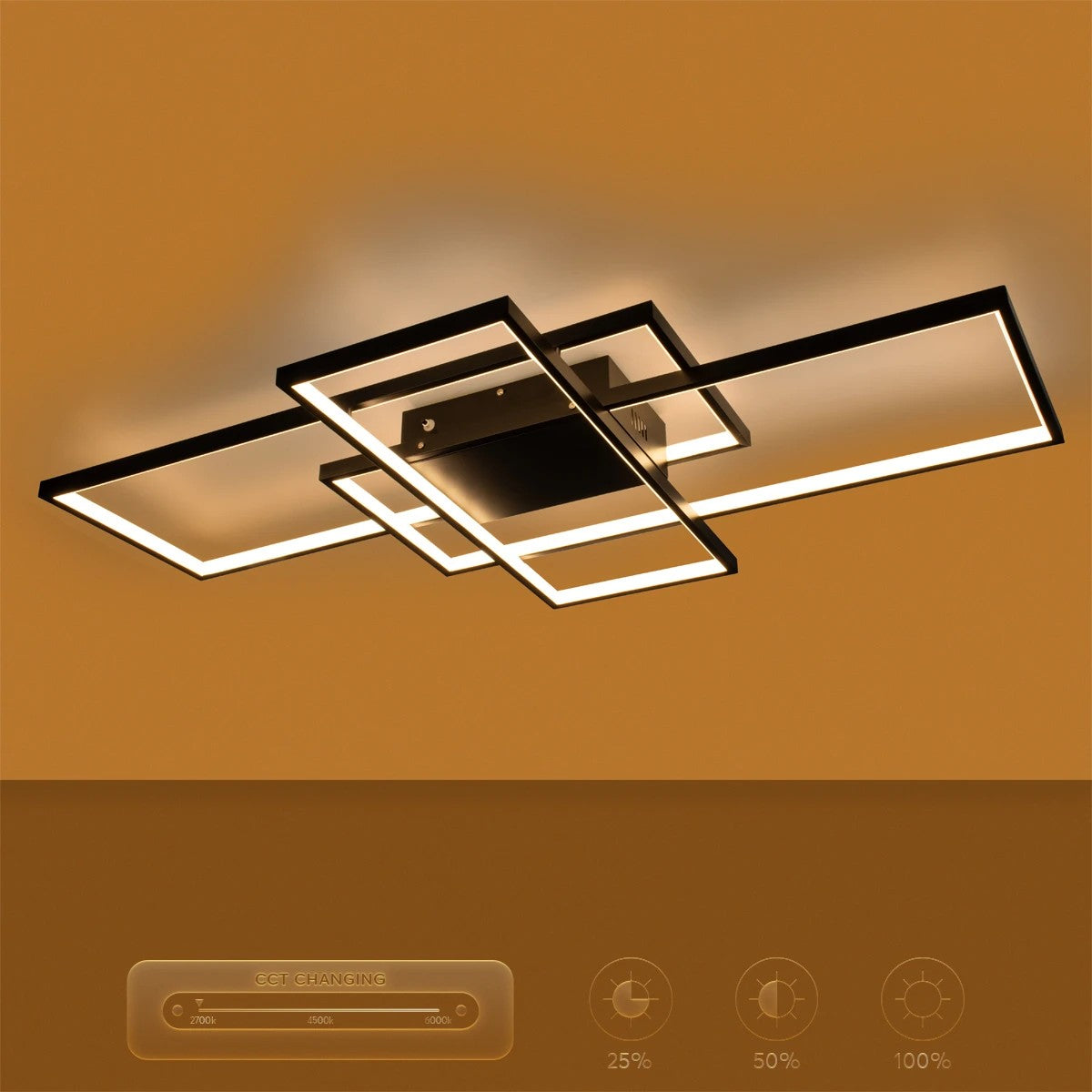 kelvo® QUADRA KLV-101-0296 Φωτιστικό Οροφής LED 120W 12000lm 120° AC 220-240V IP20 Ρυθμιζόμενο Λευκό CCT με Χειριστήριο από 2700K έως 6000K Dimmable - Lumileds SMD Chip - Μαύρο Ματ - Μ105 x Π60 x Υ9cm - 3 Χρόνια Εγγύηση