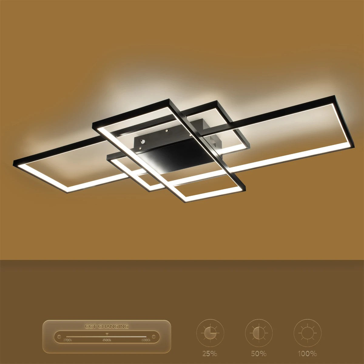 kelvo® QUADRA KLV-101-0296 Φωτιστικό Οροφής LED 120W 12000lm 120° AC 220-240V IP20 Ρυθμιζόμενο Λευκό CCT με Χειριστήριο από 2700K έως 6000K Dimmable - Lumileds SMD Chip - Μαύρο Ματ - Μ105 x Π60 x Υ9cm - 3 Χρόνια Εγγύηση