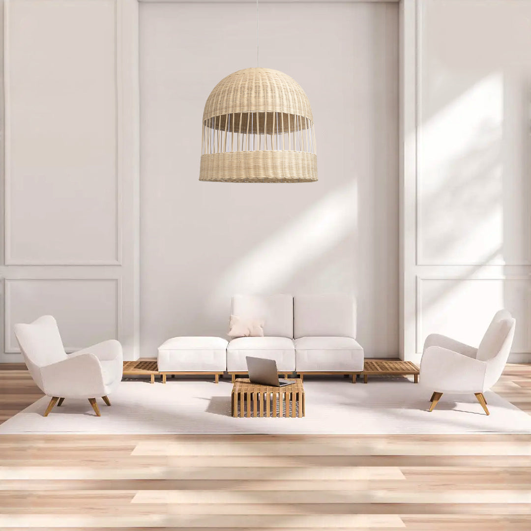 GLOBOSTAR® LUCIA 01726 Boho Κρεμαστό Φωτιστικό Οροφής με Ντουί 1 x E27 AC 220-240V IP20 - Μπεζ - Μ60 x Π60 x Y60cm - ledmania.gr