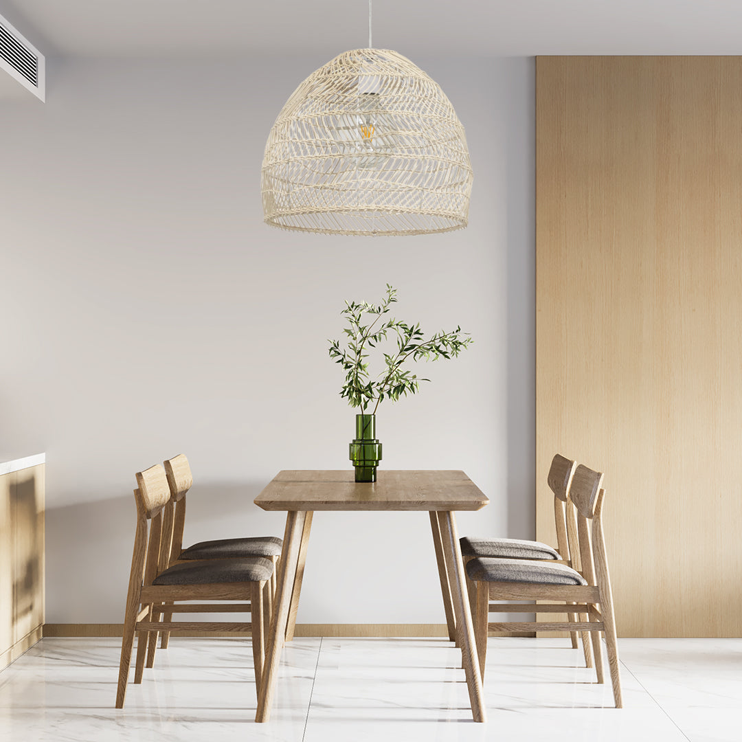 GLOBOSTAR® MALIBU 00968 Boho Κρεμαστό Φωτιστικό Οροφής με Ντουί 1 x E27 AC 220-240V IP20 - Μπεζ - Μ40 x Π40 x Υ35cm - ledmania.gr