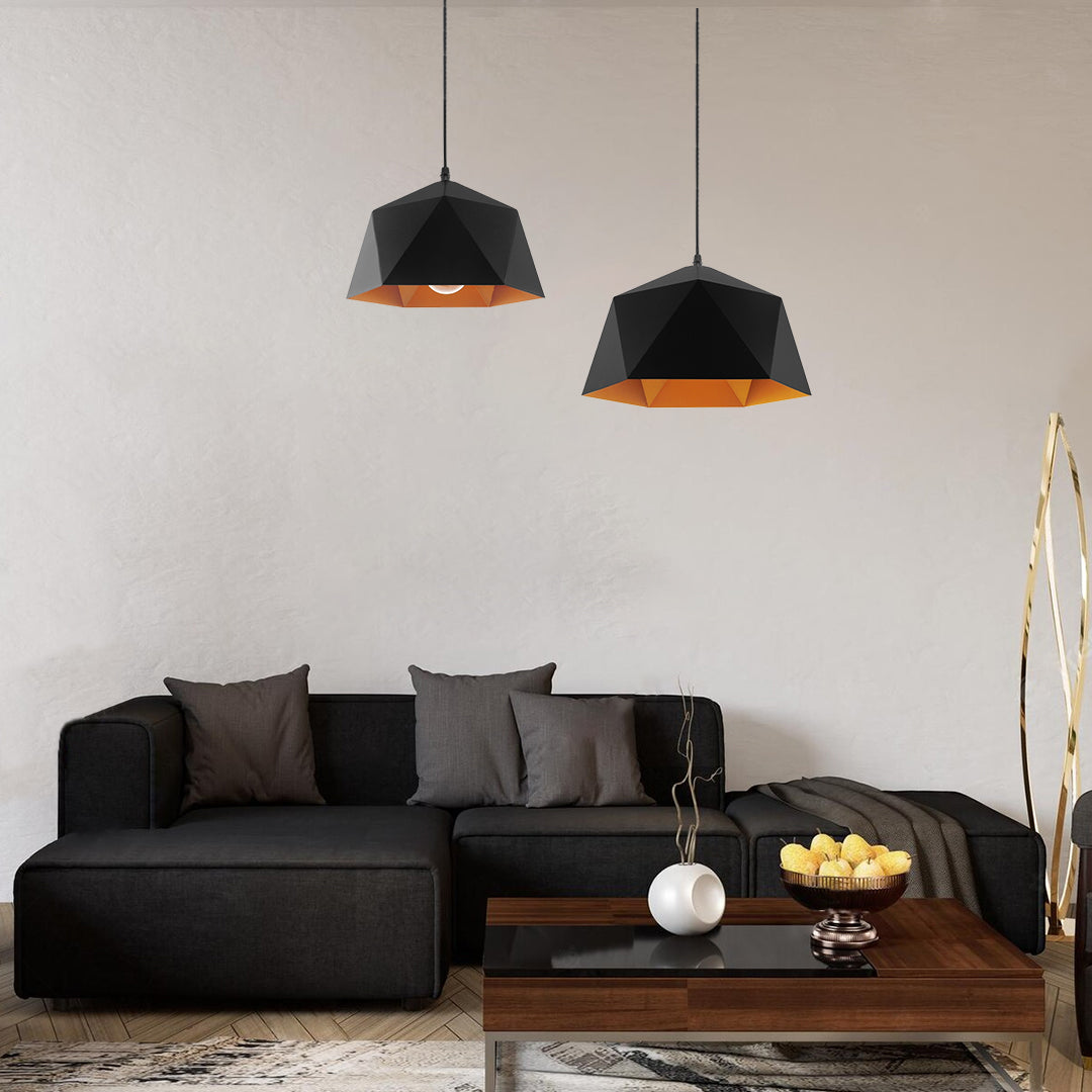 GLOBOSTAR® HEXAGON 01195 Μοντέρνο Κρεμαστό Φωτιστικό Οροφής με Ντουί 1 x E27 AC 220-240V IP20 - Μαύρο & Χρυσό - Μ46 x Π46 x Υ25cm