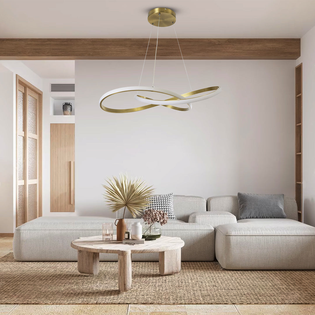 GLOBOSTAR® DEXTER 60916 Μοντέρνο Κρεμαστό Φωτιστικό Οροφής LED 90W 10080lm 300° AC 220-240V IP20 Ρυθμιζόμενο Λευκό CCT με Χειριστήριο από 2700K έως 6000K Dimmable - Lumileds SMD Chip - Σατινέ Χρυσό Βούρτσας - Μ73 x Π73 x Υ16cm - 3 Χρόνια Εγγύηση