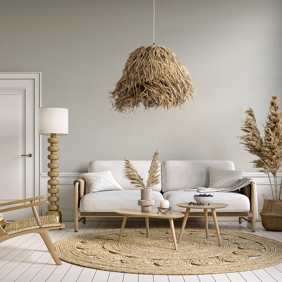GLOBOSTAR® GUADELOUPE 02157 Boho Κρεμαστό Φωτιστικό Οροφής με Ντουί 1 x E27 AC 220-240V IP20 - Μπεζ - Μ50 x Π50 x Υ40cm