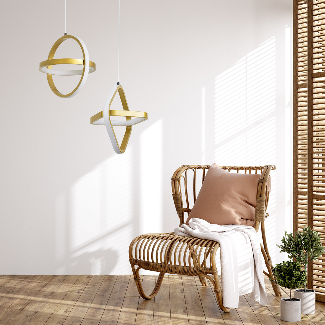 GloboStar® ROSE 61066 Κρεμαστό Φωτιστικό Οροφής Design LED CCT 22W 2640lm 300° AC 220-240V - Εναλλαγή Φωτισμού μέσω Διακόπτη On/Off All In One Ψυχρό 6000k+Φυσικό 4500k+Θερμό 2700k Μ24 x Π22 x Υ24cm - Χρυσό Βούρτσας - ledmania.gr