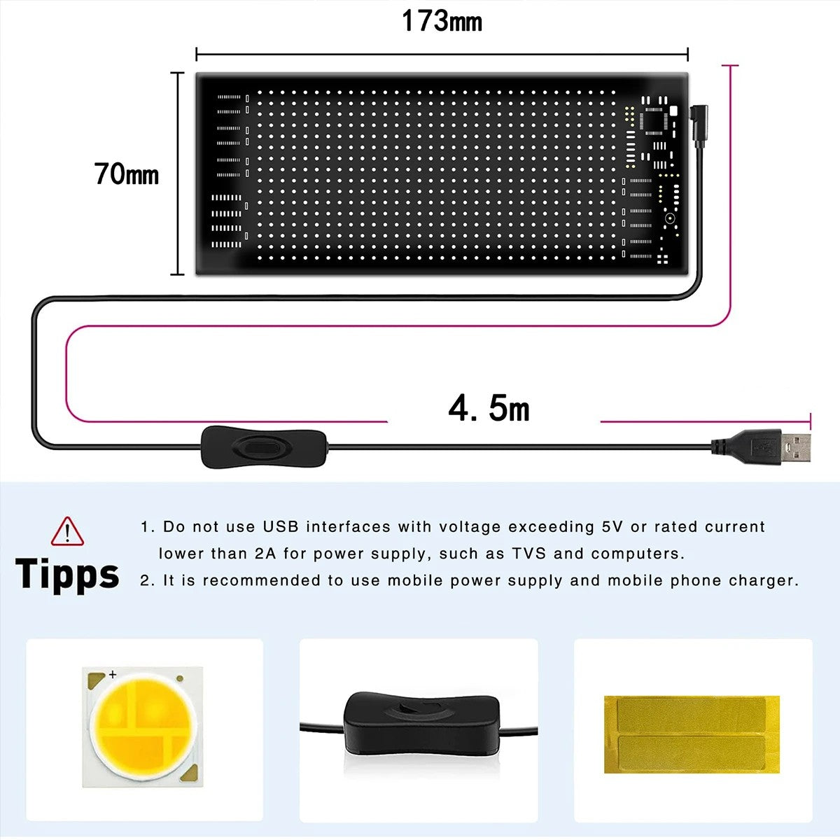 GLOBOSTAR® MATRIX GLB-106-0001 Εύκαμπτη Κυλιόμενη Ψηφιακή Επιγραφή 17.3x7cm P4 32x16 Pixel LED 10W DC 5V 2A με USB 2.0 Αδιάβροχο IP65 Πολύχρωμο RGB - Bluetooth Control μέσω iPIXEL APP - Μ17.3 x Π0.2 x Υ7cm - 2 Χρόνια Εγγύηση