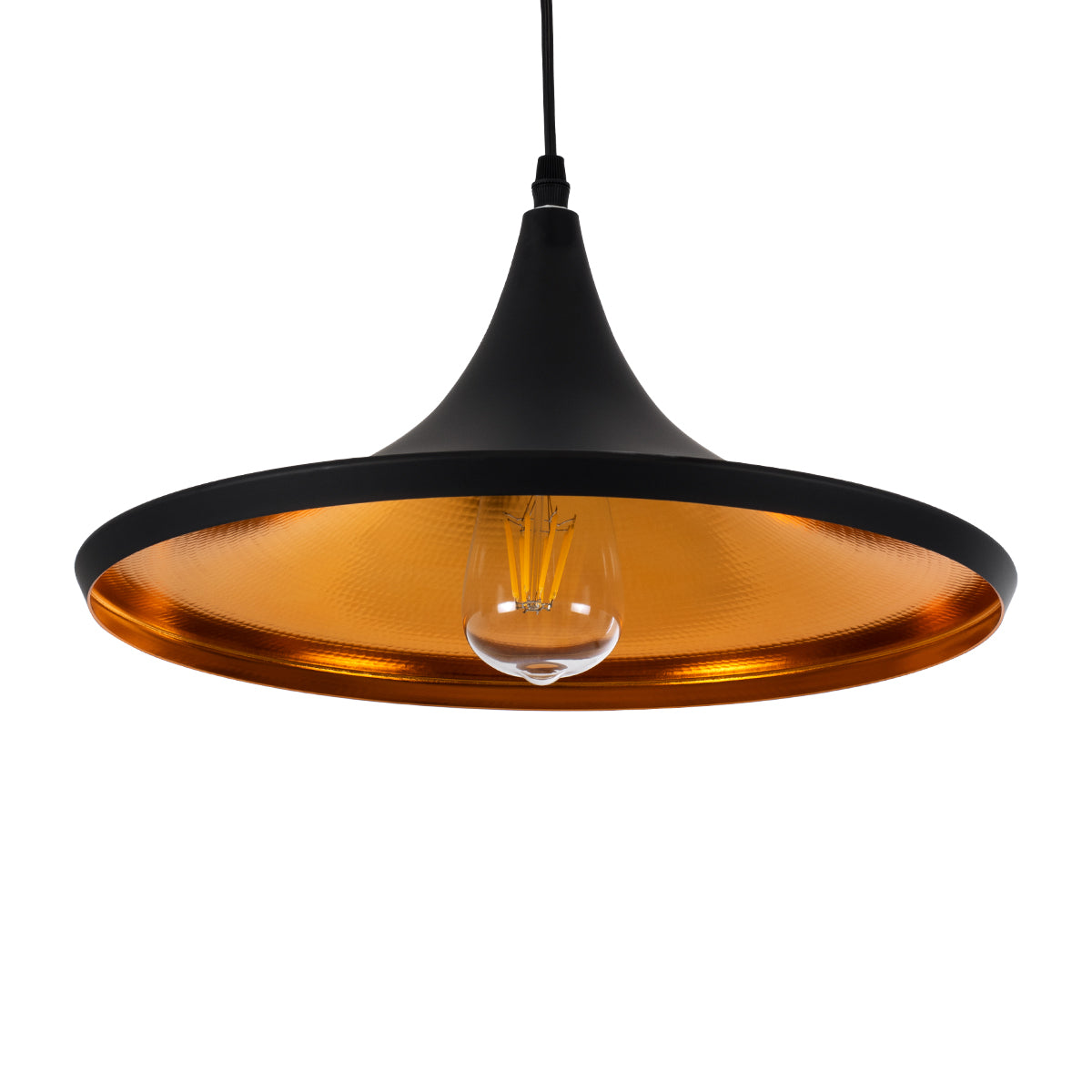 GloboStar® SHANGHAI 01025-B Μοντέρνο Κρεμαστό Φωτιστικό Καμπάνα Μονόφωτο 1 x E27 IP20 Μαύρο & Χρυσό Μέταλλο - Μ37 x Π37 x Υ20cm - ledmania.gr