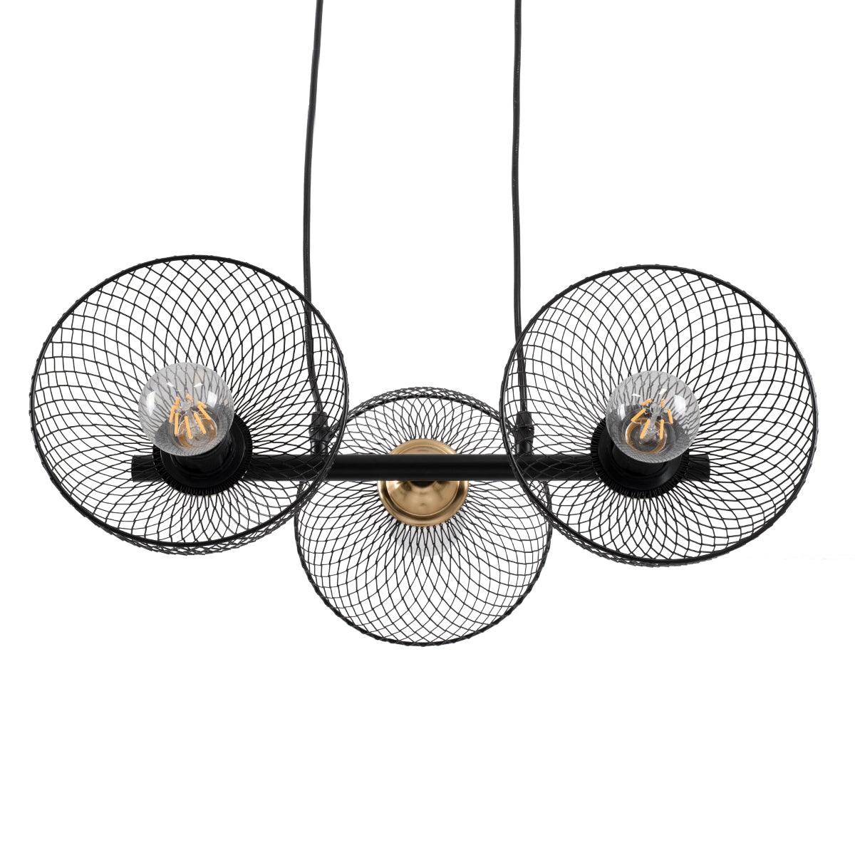 GloboStar® VERONA 00586 Μοντέρνο Κρεμαστό Φωτιστικό Οροφής Τρίφωτο Μαύρο Μεταλλικό Πλέγμα Μ50 x Π28 x Υ20cm - ledmania.gr