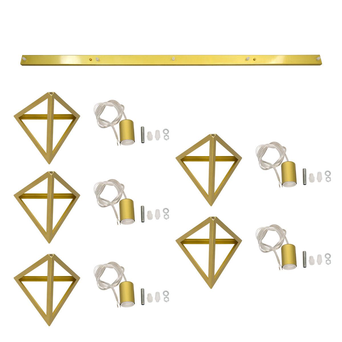 GloboStar® TRIANGLE 00610 Μοντέρνο Κρεμαστό Φωτιστικό Οροφής Πολύφωτο Χρυσό Μεταλλικό Πλέγμα Μ170 x Π22 x Y130cm - ledmania.gr
