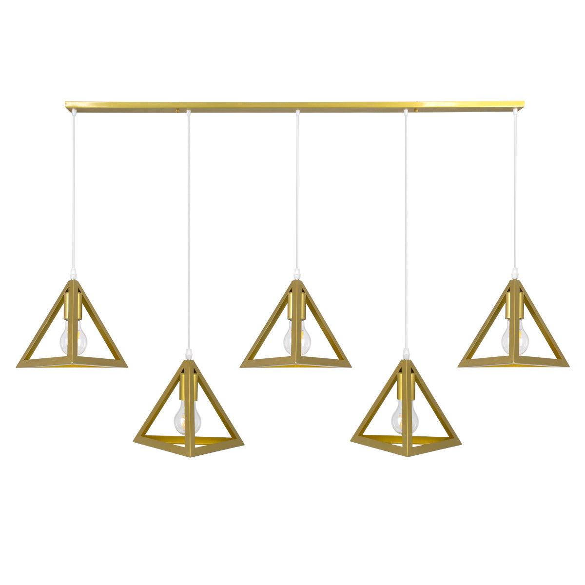 GloboStar® TRIANGLE 00610 Μοντέρνο Κρεμαστό Φωτιστικό Οροφής Πολύφωτο Χρυσό Μεταλλικό Πλέγμα Μ170 x Π22 x Y130cm - ledmania.gr
