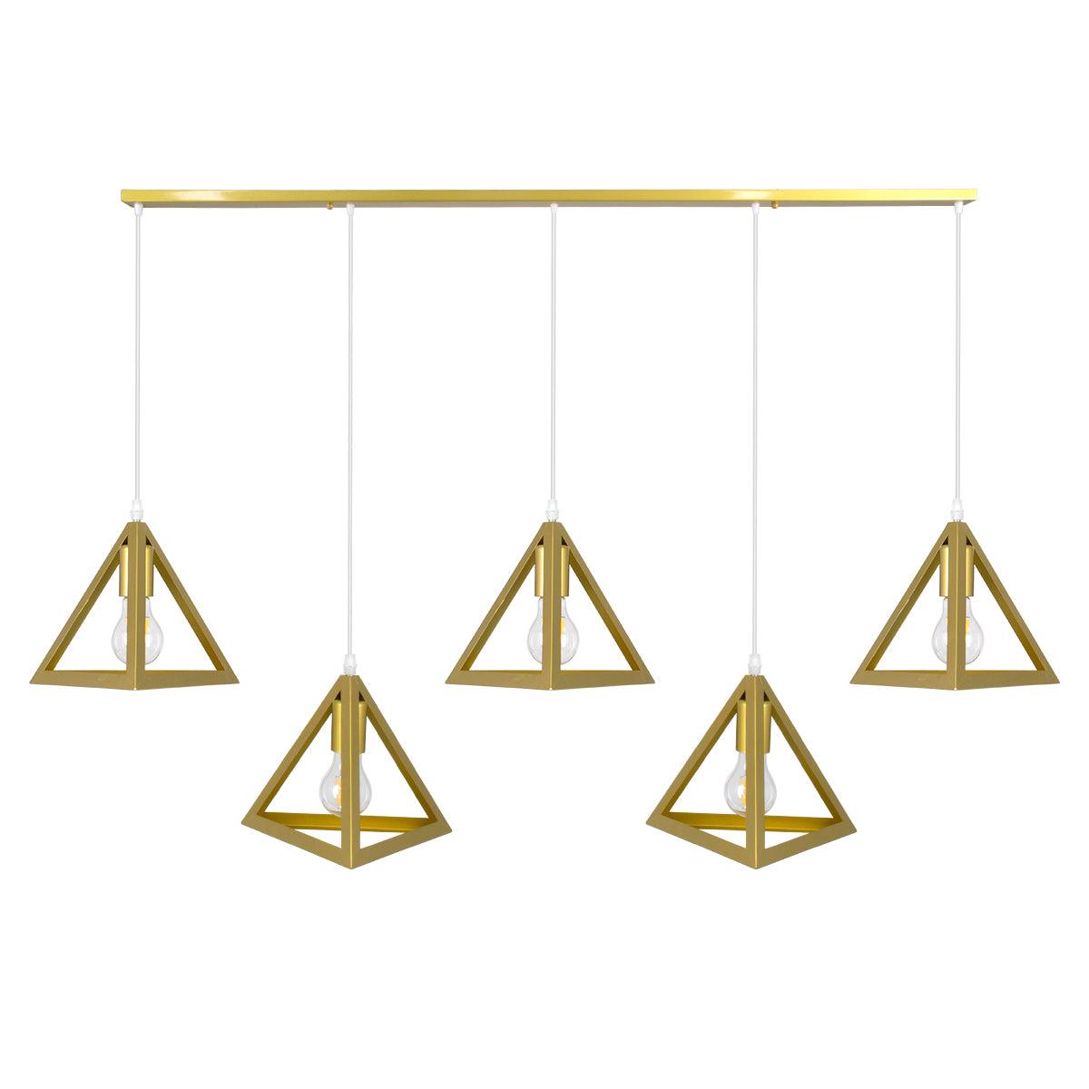 GloboStar® TRIANGLE 00610 Μοντέρνο Κρεμαστό Φωτιστικό Οροφής Πολύφωτο Χρυσό Μεταλλικό Πλέγμα Μ170 x Π22 x Y130cm - ledmania.gr