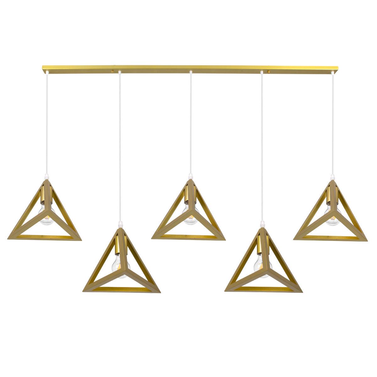 GloboStar® TRIANGLE 00610 Μοντέρνο Κρεμαστό Φωτιστικό Οροφής Πολύφωτο Χρυσό Μεταλλικό Πλέγμα Μ170 x Π22 x Y130cm - ledmania.gr